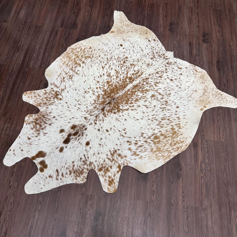 Brown Cowhide Rug | Hair on Cowhide | Natural Cowhide Leather Rug | Rustic Farmhouse Decor | Western Style Area Rug | Real Leather Floor Rug