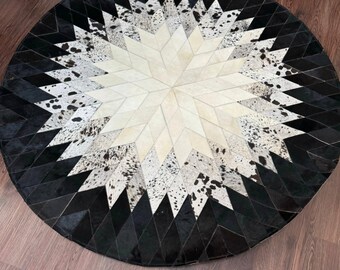 Tapijt van echt runderleer patchwork natuurlijk koeienhuid patchwork haar op tapijt rond rundleder patchwork vloerkleed natuurlijk rundleder vloerkleed woondecoratie gebiedtapijt