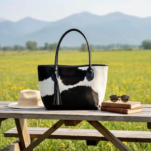 Black White Cowhide Tote Bag Purse Unique Hair on Cowhide Tote Bag Cowhide Shoulder Bag Western Style Bag Cowhide Ladies Boho Tote Bag Gift