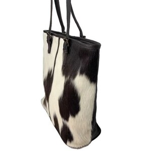 Real COWHIDE TOTE BAG, Handmade Cowhide Leather Tote Bag, Black White ...