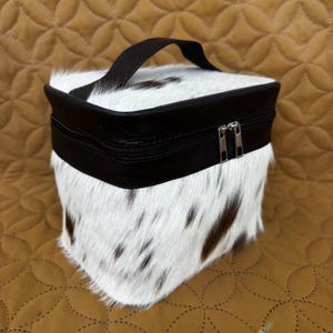 SAME AS PICTURE White Cowhide Makeup Bag Real Cowhide Hairon Bag Cowhide Cosmetic Bag for Bride Toiletry Bag Western Bag Gift for Bridesmaid