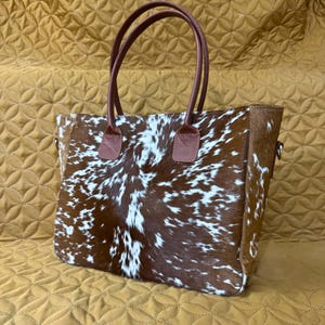 Hair On Cowhide Tote Bag | Genuine Cowhide Purse | Western Leather Handbag | Boho Cowhide Shoulder Bag | Real Cow Skin Bag | Gift for Mom