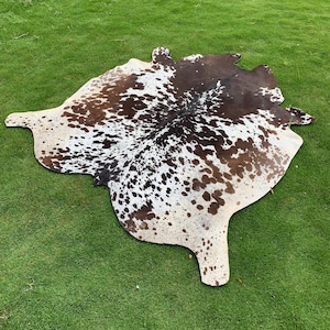 Amazing Tricolor Cowhide Rug | Tricolor Cow Rug | Tricolor brown and white leather rug | Large cowhide area rug | SAME DAY DISPATCH!