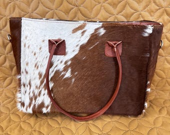 Bolsa Tote de Couro Legítimo com Pelo | Bolsa Tote de Couro Legítimo Estilo Western, Bolsa de Ombro Boho em Couro Legítimo, Presente Ideal para o Natal da Sua Mãe