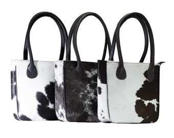 Handmade Cowhide Tote Bag | Real Cowhide Hair on Tote Purse Bag | Cowhide Shoulder Bag | Cowhide Leather Tote Bag | Leather Purse Bag Gift