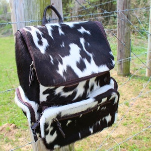 Cowhide Diaper Backpack Bag, Cowhide Backpack Bag, Black White Cowhide Large Backpack Bag Gift for Mom, Kids, Toddlers, Rucksack Backpack