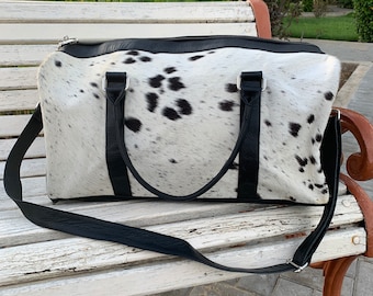 Cowhide Duffle Bag Hair on Hide Cowhide Duffle Bag Weekender Travel Bag Genuine Cowhide Overnight Bag for Men & Women  Boho Gym Bag Gift