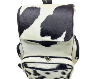 Cowhide Diaper Backpack Bag, Cowhide Backpack Bag, Black White Cowhide Large Backpack Bag Gift for Mom, Kids, Toddlers, Travel Backpack Bag