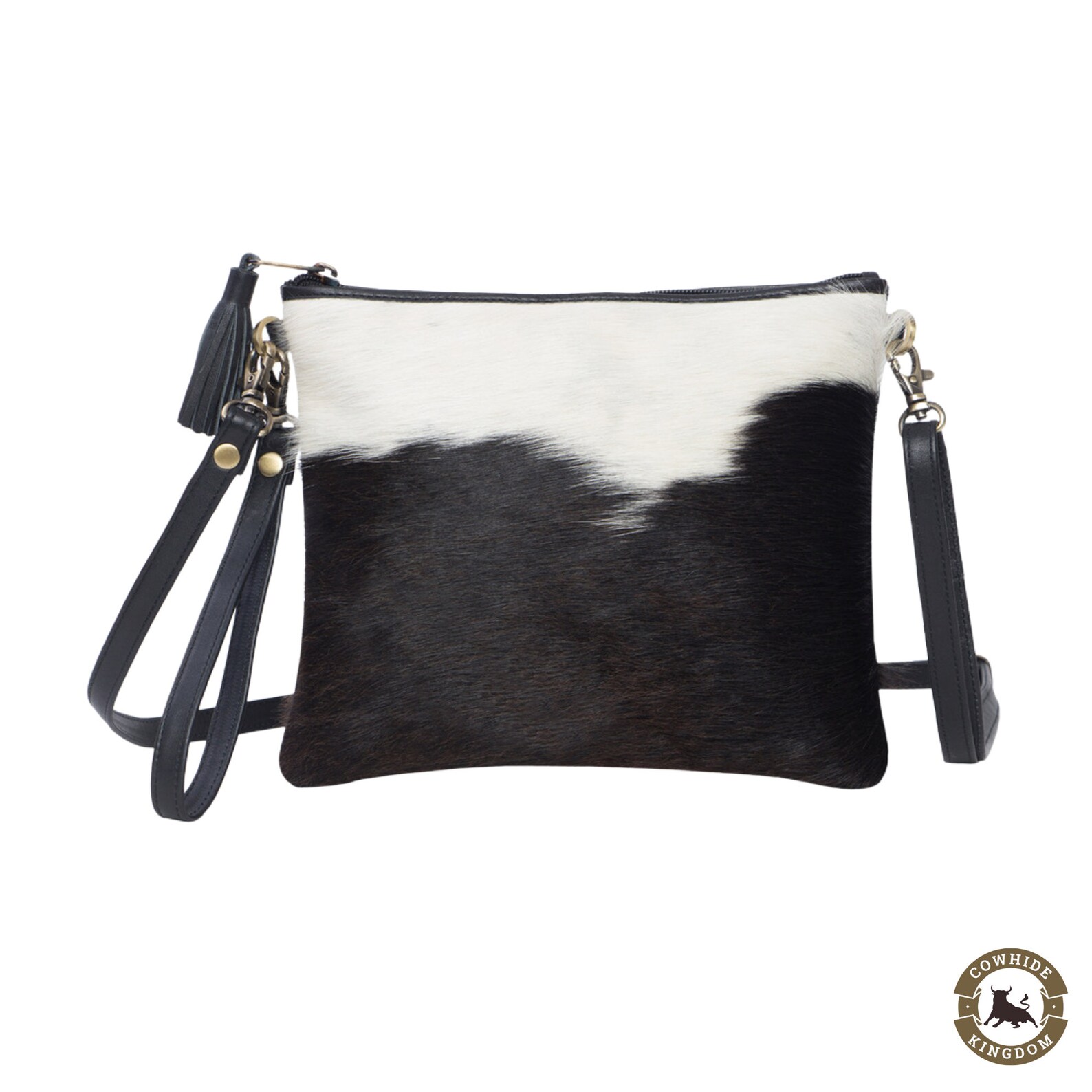 Natural Black and White Cowhide Purse Handmade Cowhide Leather Bag