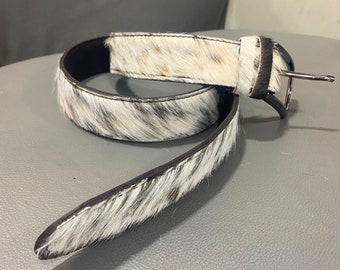 Cowhide Hair Leather Belts, Premium Unisex Cowhide Belt with Removable Buckle Cowhide Hair-on Leather Belt Leather Backing Belt Gift for Him