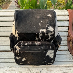 Rindsleder Windel Rucksack Tasche, Rindsleder Rucksack Tasche, Schwarz Weiß Rindsleder Große Rucksack Tasche Rindsleder Umhängetasche Geschenk für Mama, Kleinkinder, Kinder