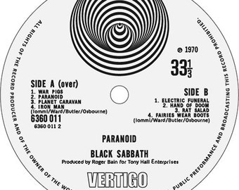 Black Sabbath "Paranoid" LP Label Magnet