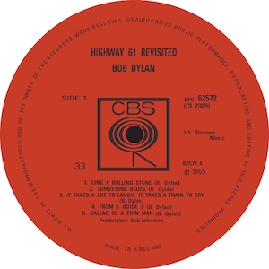 Bob Dylan - Highway 61 Revisited LP Label Sticker