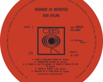 Bob Dylan - Etiqueta adhesiva del LP "Highway 61 Revisited"