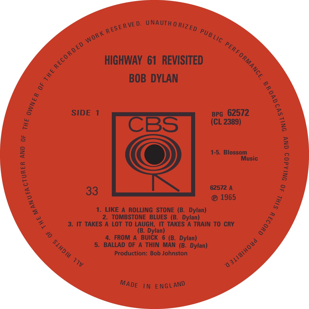 Bob Dylan - Highway 61 Revisited LP Label Magnet - Etsy
