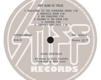 Elvis Costello "My Aim is True" LP Label Sticker