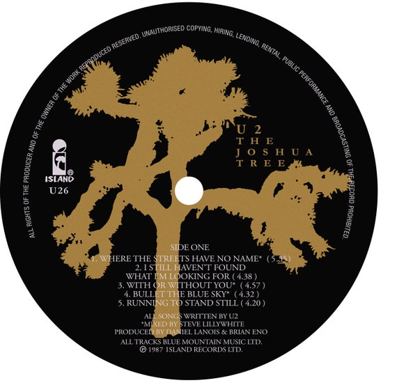 U2 - the Joshua Tree LP Label Sticker - Etsy