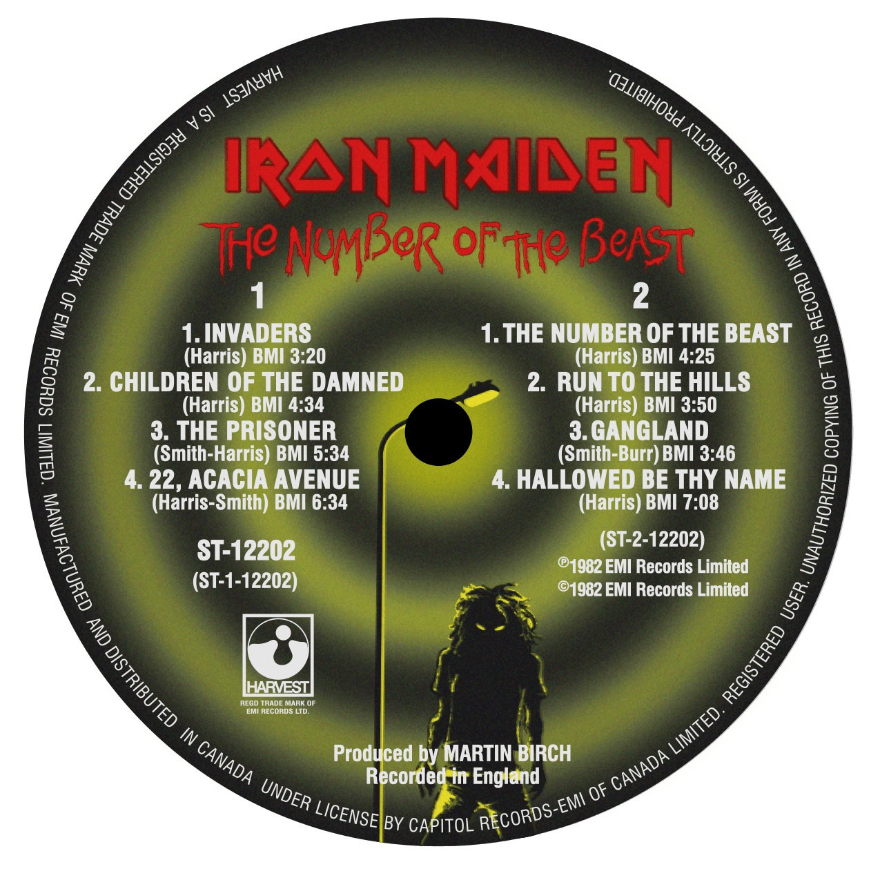 Iron Maiden the Number of the Beast LP Label Sticker 