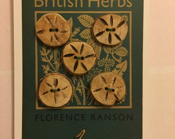 Handmade buttons - set of 5, on Penguin postcard