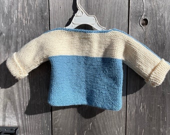 Handmade blue and cream colored sweater!  Pretty pullover sweater!