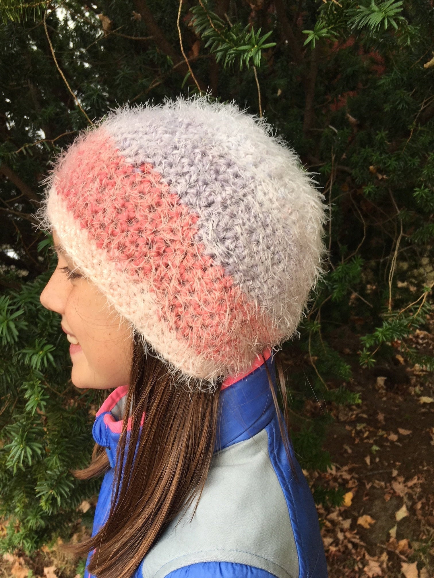 Handmade. Super Soft, Fuzzy, Winter Hat in 3 Color Shades, Fits Adult Sm/Med or LG Teen, Crochet Fuzzy Hat