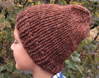 100% Alpaca beanie/slouchy hat!  Sized for older child or young adult.  Brown alpaca hat.