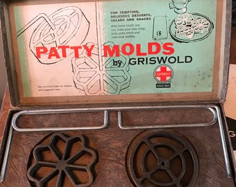 Griswold Cast Iron Patty Mold Set with Directions