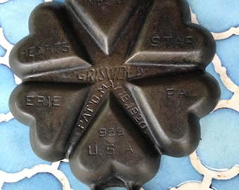 Very Rare Griswold No 50 Cast Iron Heart-Star Gem Pan p/n 959 Collector's Piece