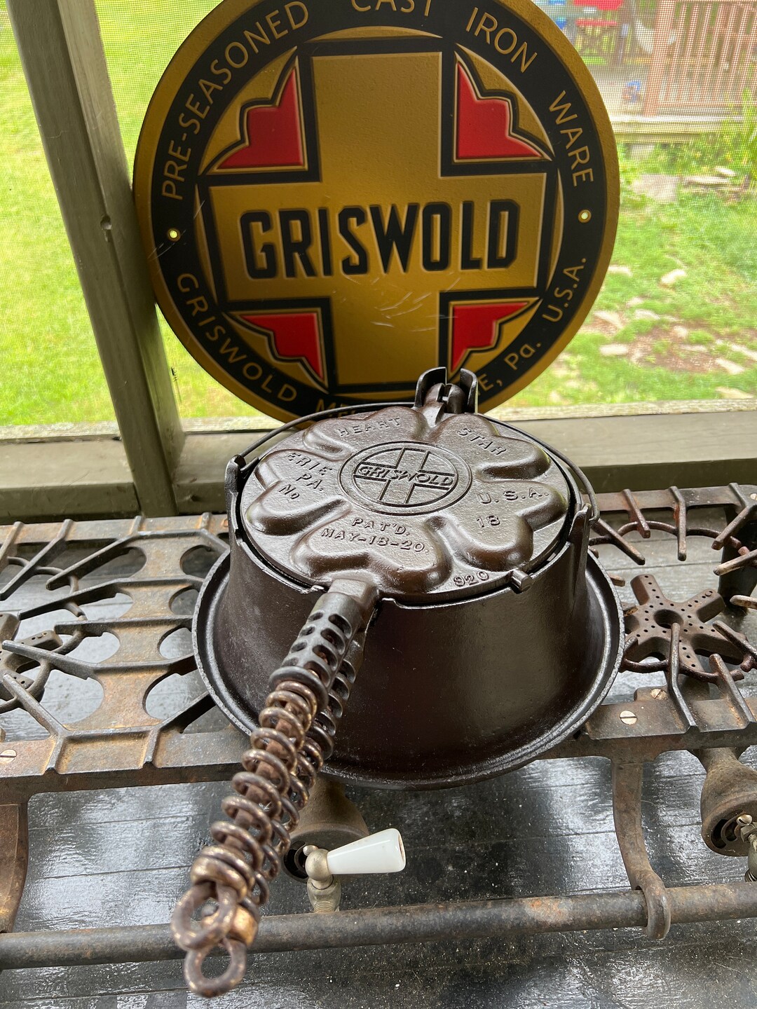 Griswold Heart Star Waffle Iron No 18 With High Base Etsy
