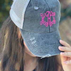 Vintage Distressed Monogram Trucker Hat: Personalized Baseball Cap