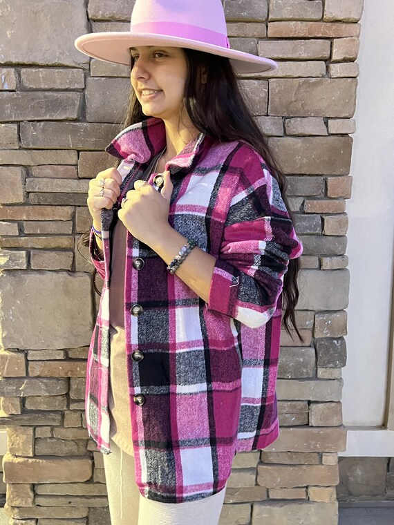 Camisa con botones a cuadros de franela franelas chaqueta de chaqueta a cuadros vintage de talla grande para mujer ropa de otono invierno de Touch of South Etsy Mexico