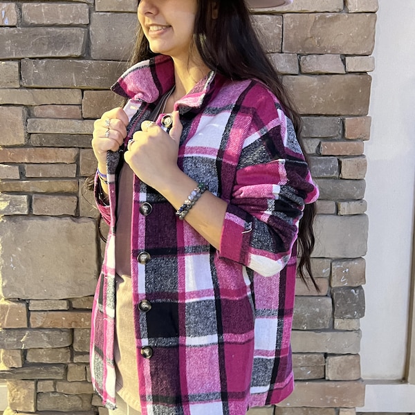 Flannel plaid button down shirt, Flannels ,Plus size vintage plaid shacket jacket for woman, Fall winter clothing by Touch of South
