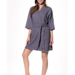 Waffle Kimono, Short Robe, Square Pattern. One Size S/M. Spa/Bath Robe. Bridal Robe. Wedding. Bride, Bridesmaid.