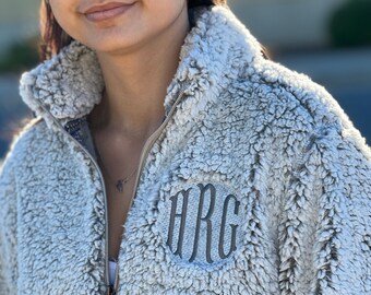 red sherpa pullover