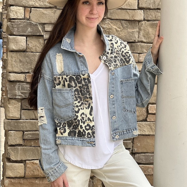 Jean/ Cheetah Denim  Jacket by Touch of South