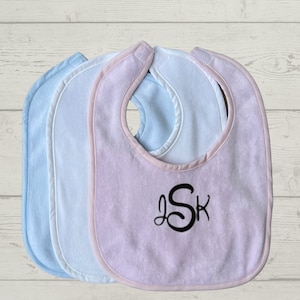 Bib, Plush Terry Velour Infant Baby Bib, Custom Monogram.