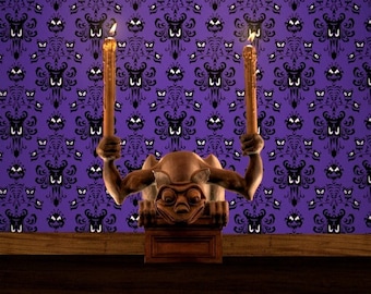 9x16 Haunted Mansion Wallpaper with Blinking Demons and Gargoyle Candles - Spooky Lighting - Halloween Video Projection 1080p - Vertical