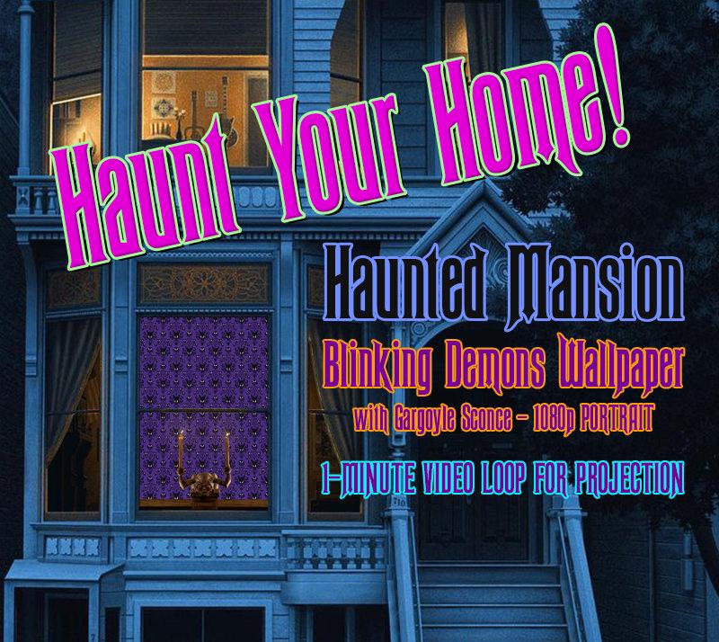 9x16 Haunted Mansion Projection Wallpaper with Blinking Demon Eyes - Vertical Style A - 1080p