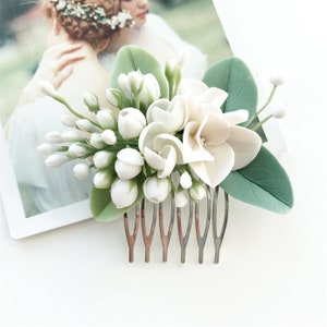 Eucalyptus Bridal hairpiece ivory flower hair comb Babys breath hair comb eucalyptus headpiece greenery wedding ivory hair piece bridesmade