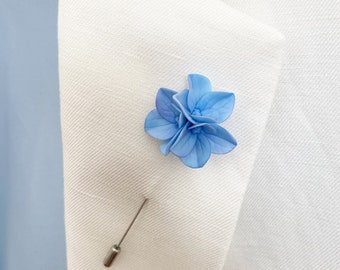 Blue hydrangea lapel pin blue boutonniere mens flower lapel pin suit pin floral lapel pin grooms pin hydrangea boutonniere blue mens brooch