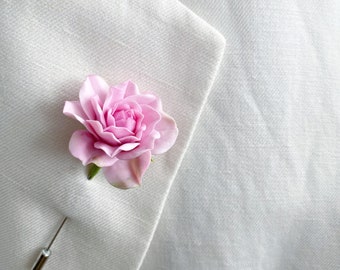 Pink rose lapel pin rose boutonniere flower lapel pin wedding boutonniere men brooch floral button hole blush flower lapel pin groom pin