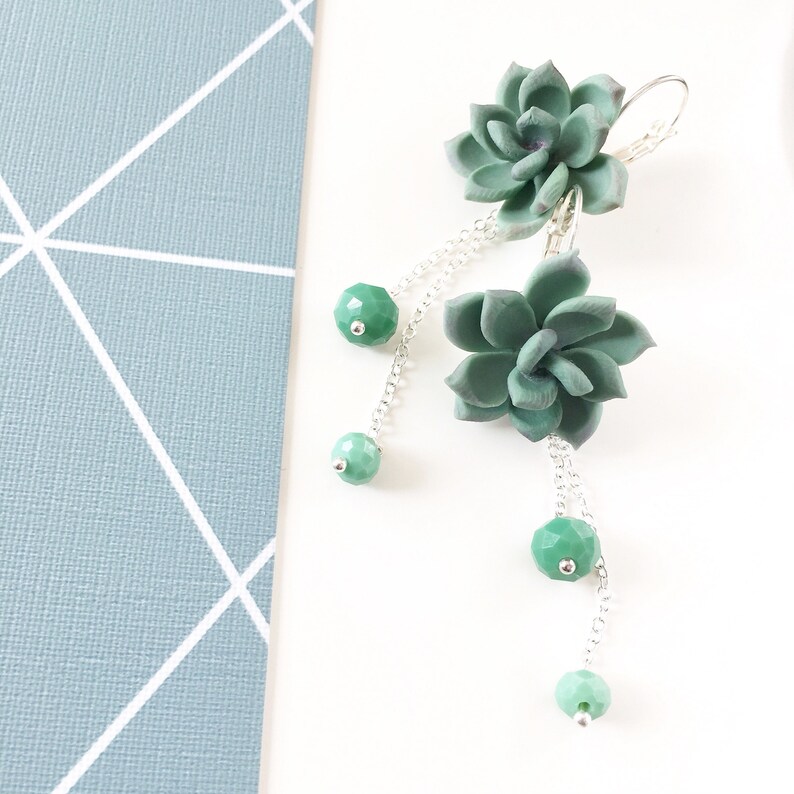 Mint succulent earrings plant jewerly botanical earrings Etsy