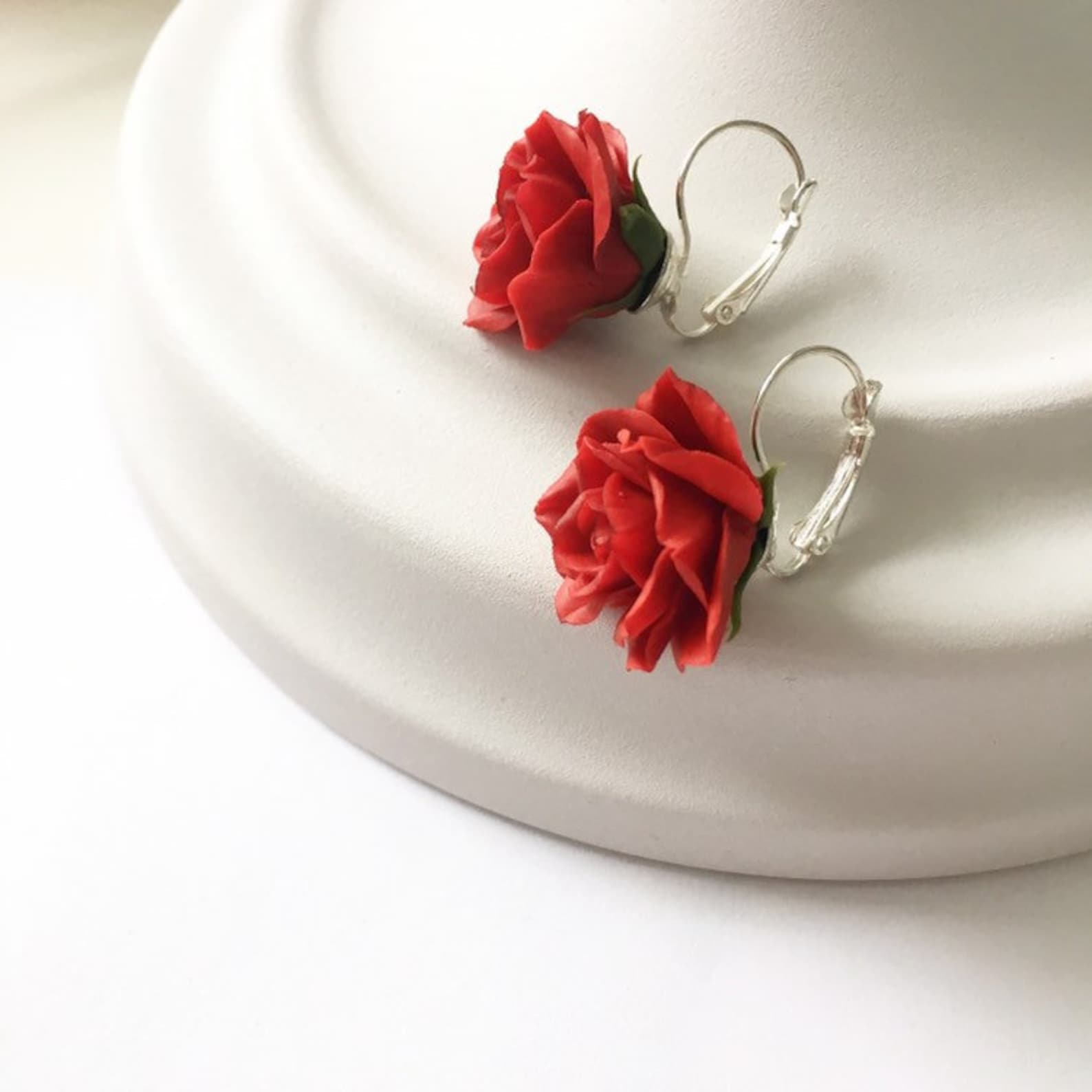 Red Rose Earrinngs Red Earrings Red Flower Earrings Floral Etsy