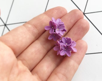Lilac stud earrings lilac flower earrings lilac stud realistic floral jewelry flower jewelry violet blossom violet flower stud plant jewelry