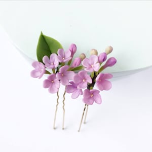 Lilac hair pins bridal hair pieces wedding headpiece rustic wedding purple hair piece Bridal hair stick floral hair piece small flower hair