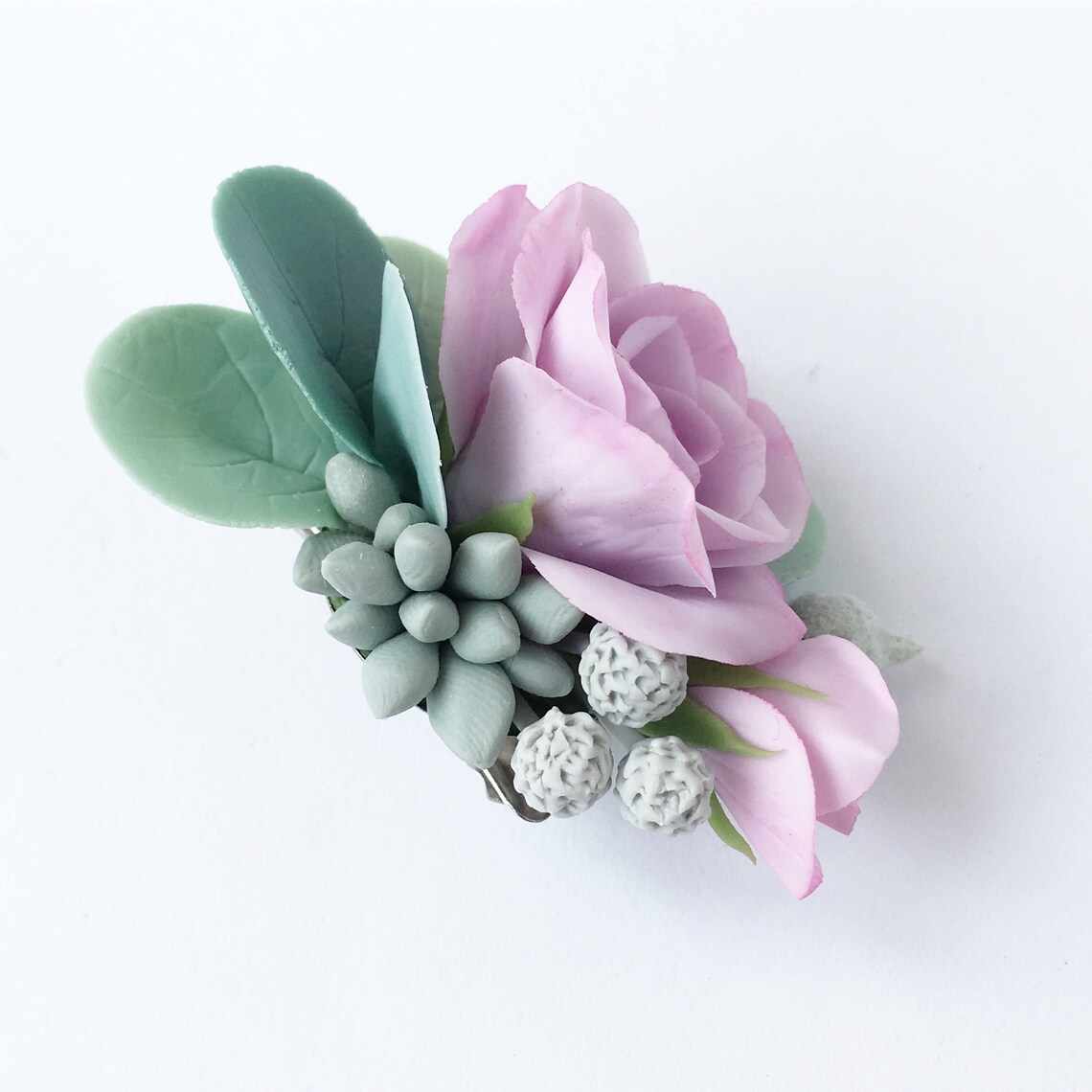 Triple Open Flower Rose Jaw Clip - Blue Lavender