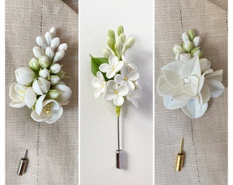 White lilac lapel pin blossom lapel pin wedding boutonniere groom lapel pin men brooch flower lapel pin ivory pin buttonhole wedding pin