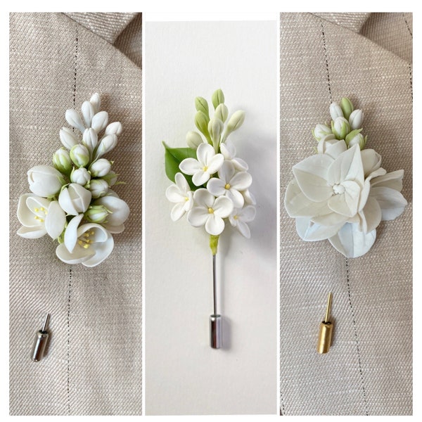 White lilac lapel pin blossom lapel pin wedding boutonniere groom lapel pin men brooch flower lapel pin ivory pin buttonhole wedding pin