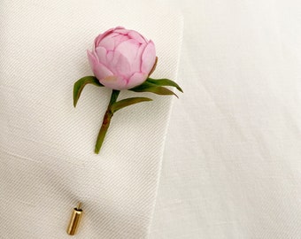 Pink peony lapel pin for men pink flower lapel pin wedding boutonniere groom lapel pin men brooch floral lapel pin pink floral buttonhole