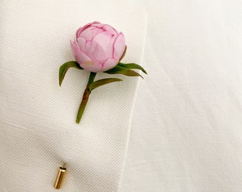 Rosa Pfingstrosen-Anstecknadel für Männer, rosa Blumen-Anstecknadel, Hochzeit Boutonniere, Bräutigam-Anstecknadel, Herren-Brosche, florale Anstecknadel, rosa Blumen-Knopfloch